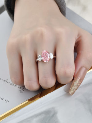 3.52ct ωοειδές ρόδινο δαχτυλίδι 10 διαμαντιών κοσμήματος διαμαντιών εργαστηρίων Mohs