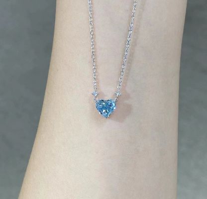 1.51ct Εργαστήριο Διαμάντι Κοσμήματα Σύνθετο Cvd Μπλε Κόψιμο Καρδιάς Κεραυνό 18k Λευκό Χρυσό