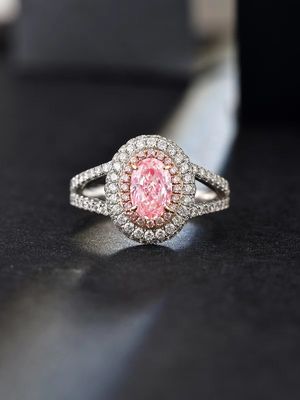 0.89ct Εργαστήριο δημιουργήθηκε συνθετικό φανταχτερό ροζ CVD διαμάντι IGI πιστοποιημένο 18K λευκό χρυσό σετ διαμάντι δαχτυλίδι