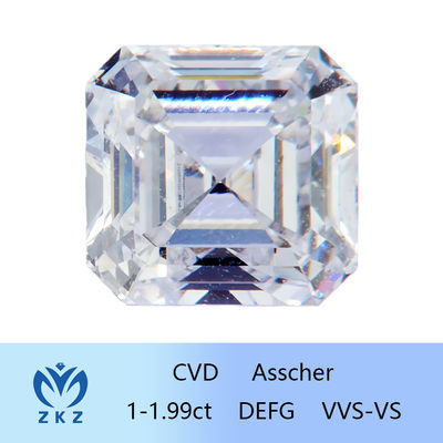 Συνθετικό τετραγωνικό σχήμα 1ct εύρος CVD Asscher Cut Lab καλλιεργημένο διαμάντι άχρωμο